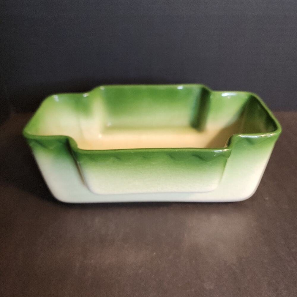 Vtg 1940's Art Deco Green Fade to White Ceramic 8" Rectangle Planter